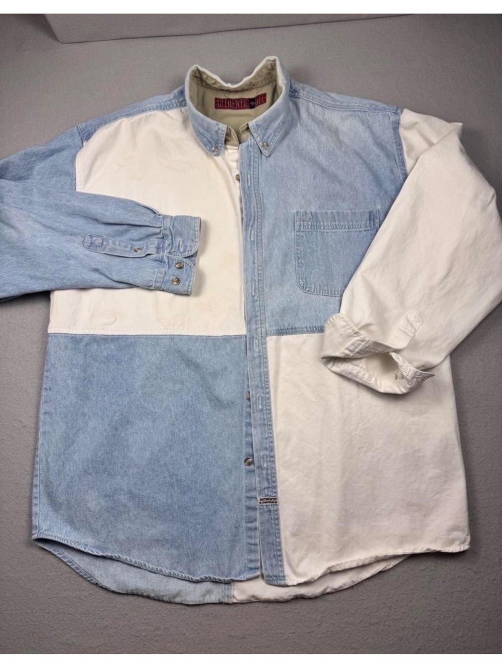 Authentic GFC Vintage Two-Tone Denim and Cotton Button-Up Shirt